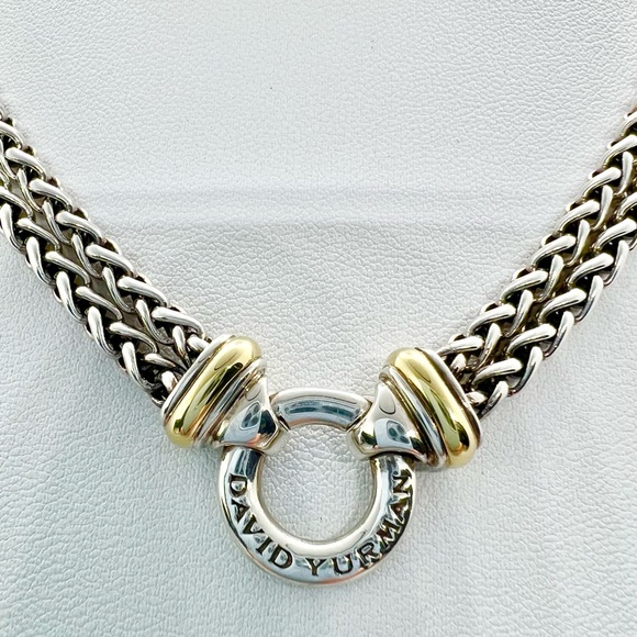 David Yurman Sterling Silver & 18k Gold Double Wheat Chain Donut Necklace - Picture 4 of 14